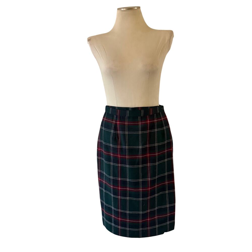 Vtg Y2K 2000s Green Plaid Wool Wrap Skirt Sz 12 P Preppy Academia